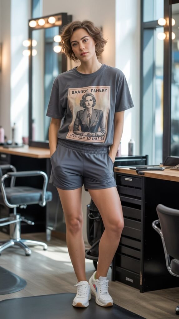  Athletic Shorts with Graphic Tee and Sneakers