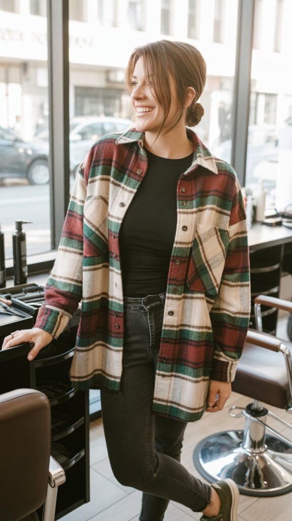 Plaid Shirt Over Solid Tee