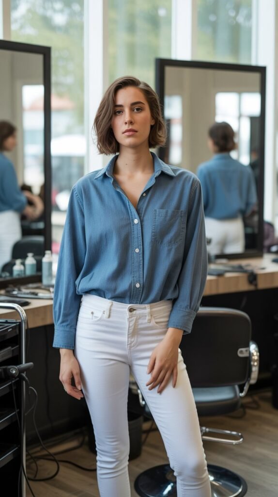 Chambray Shirt with White Jeans