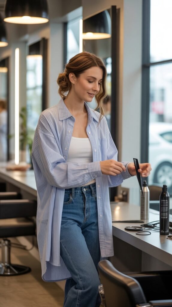 Shirtdress Layered Over Jeans