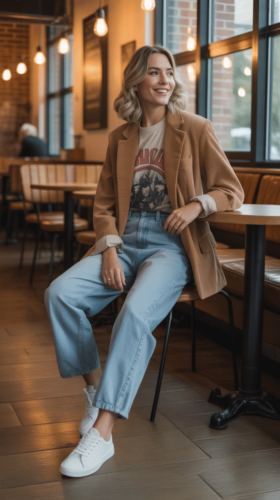 Blazer with Graphic Tee and Mom Jeans