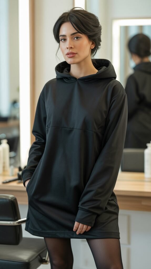 Black Hoodie Dress with Black Tights