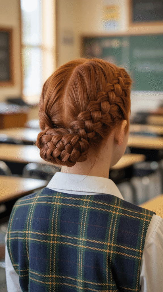 27 Elegant Cute Winter Updo Hairstyles for School 11 Criss-Cross Braided Updo