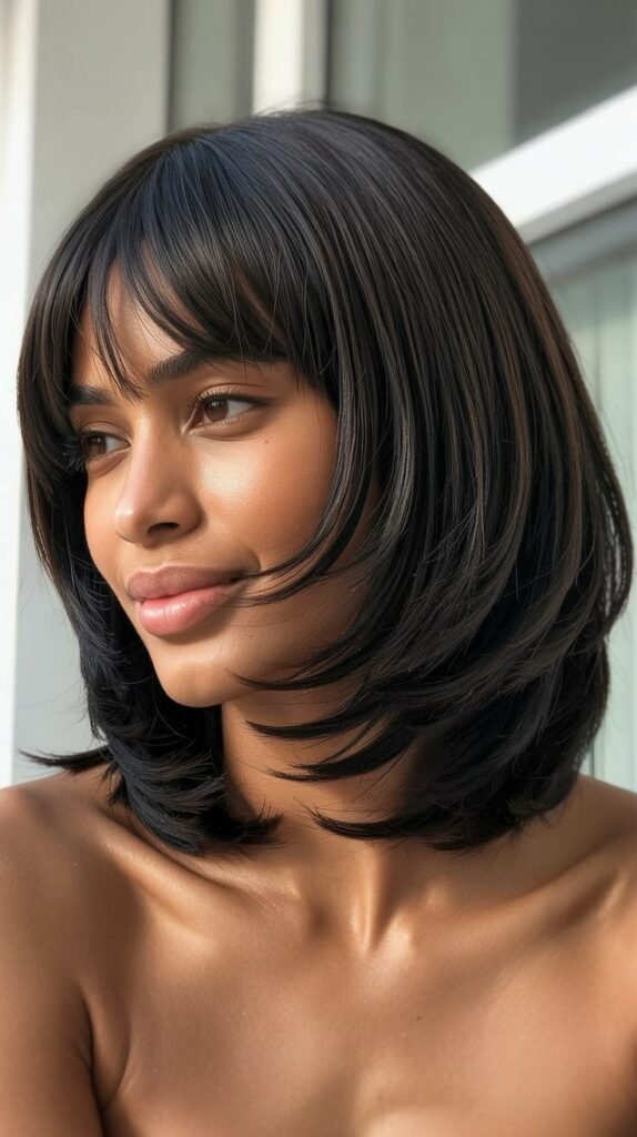  Long Bob with Curtain Bangs and Shaggy Layers