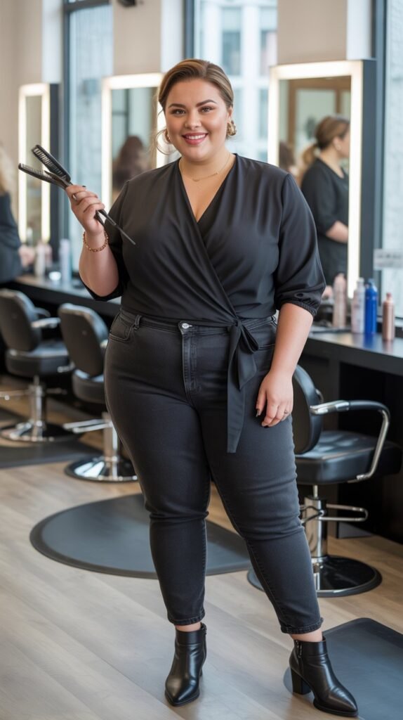 Flattering Plus-Size Hairstylist Outfits for Work