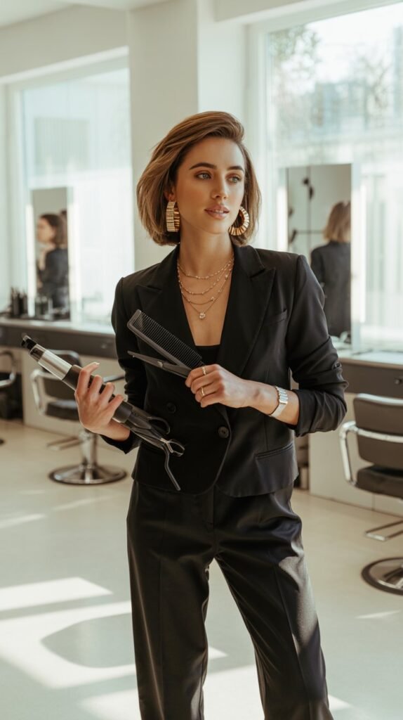 Classic All-Black Ensemble with Statement Accessories