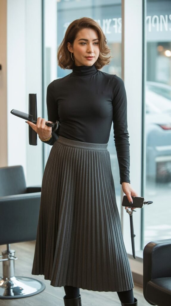 Turtleneck Bodysuit with Pleated Skirt