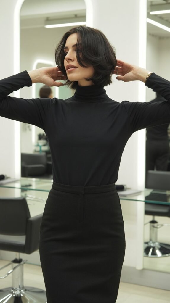 Black Turtleneck with Black Pencil Skirt