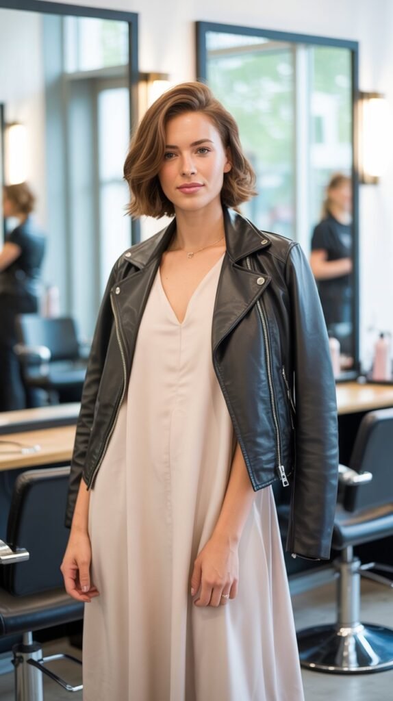 Leather Jacket with Simple Dress