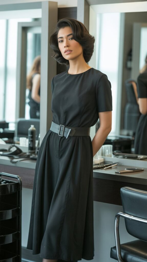  Black Midi Dress with Black Belt