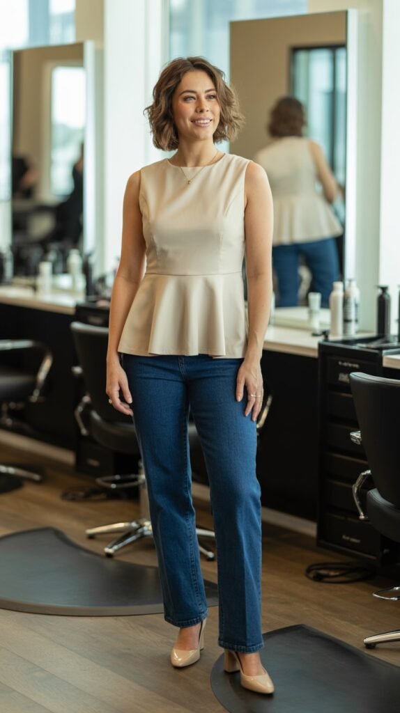 Straight-Leg Jeans with Peplum Top