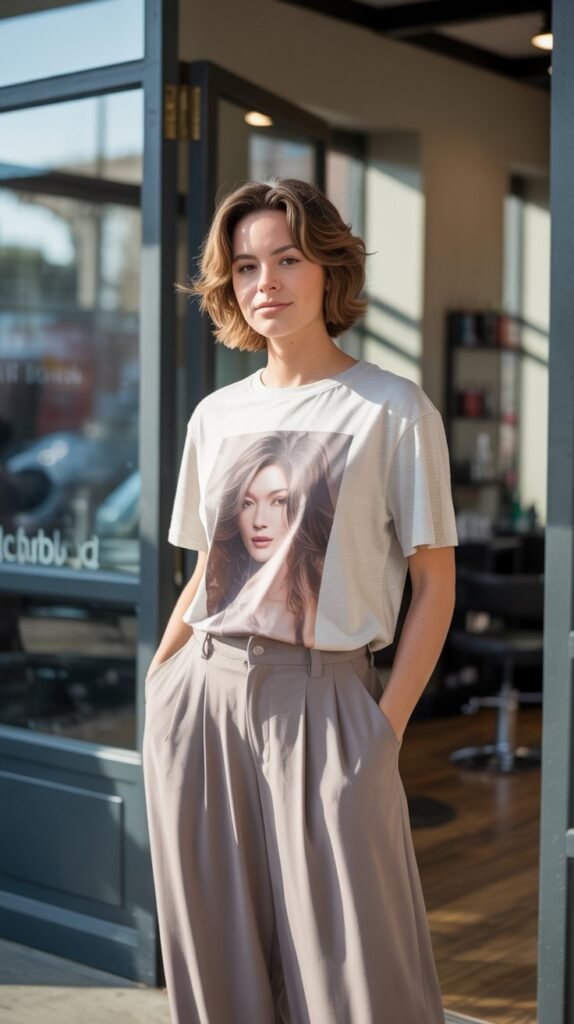 Graphic Tee with Wide-Leg Pants