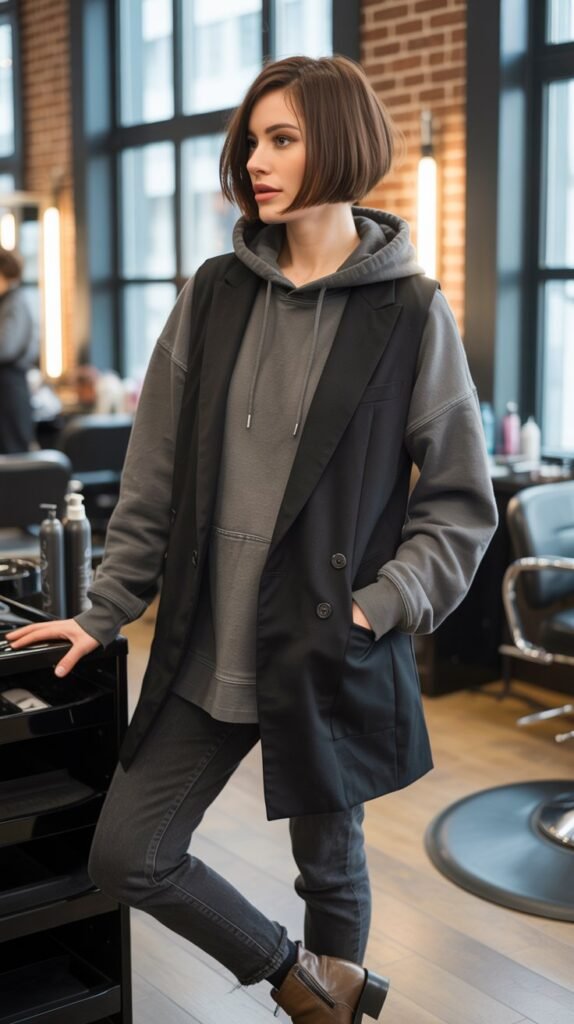 Layered Hoodie and Vest Combination