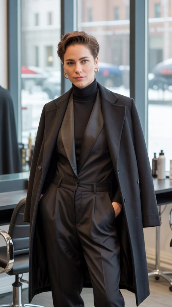 All-Black Ensemble with Statement Coat