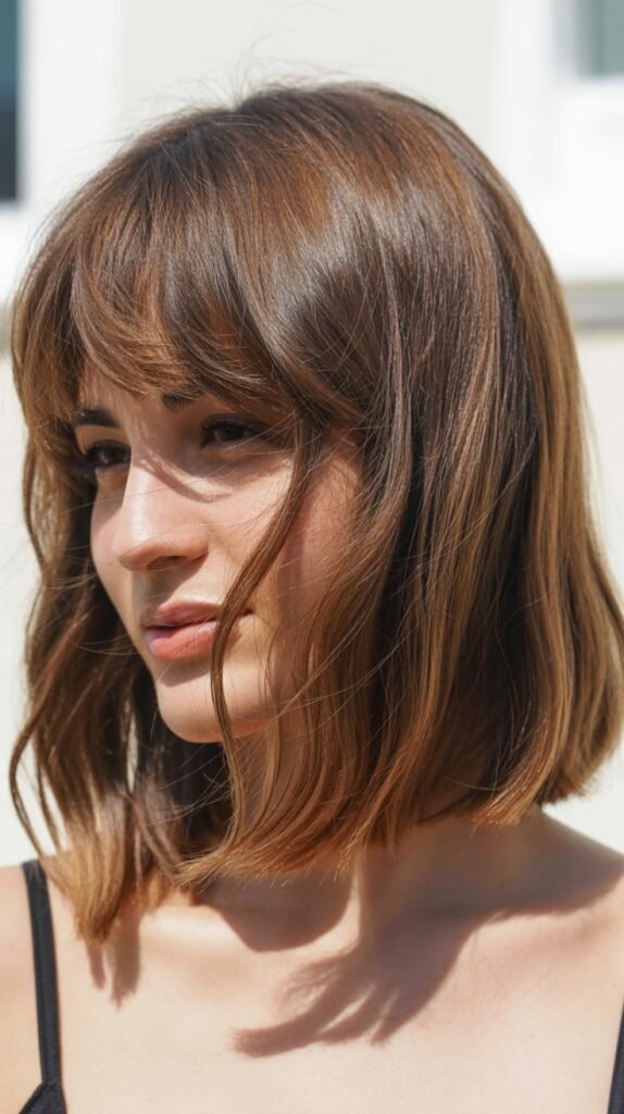 Textured Long Bob with Choppy Curtain Bangs