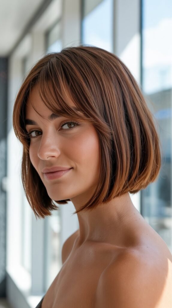 Angled Bob with Curtain Bangs