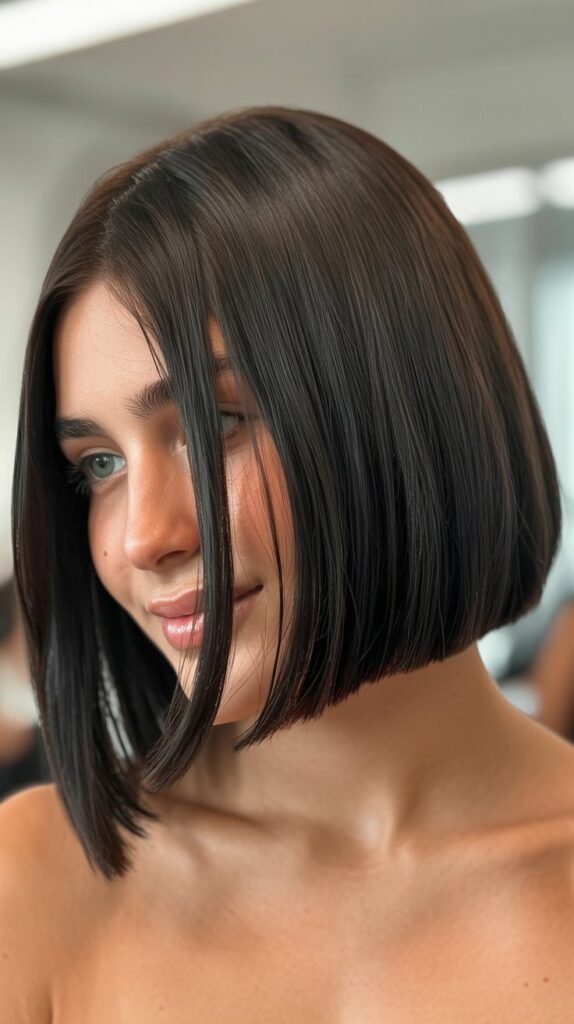Sleek Medium Angled Bob with Tucked Ear Styling
