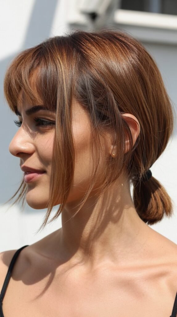  Long Bob with Curtain Bangs - Low Ponytail