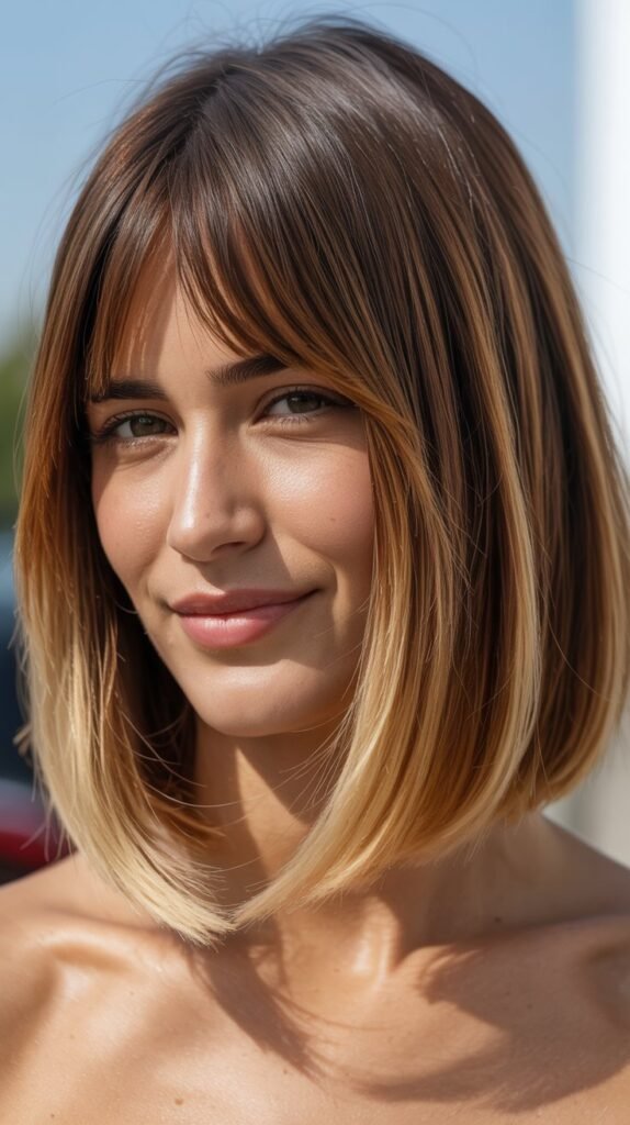 Ombré Long Bob with Curtain Bangs