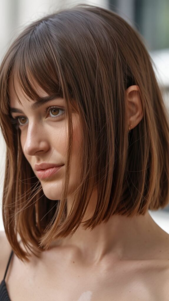 Long Bob with Curtain Bangs for Fine Hair