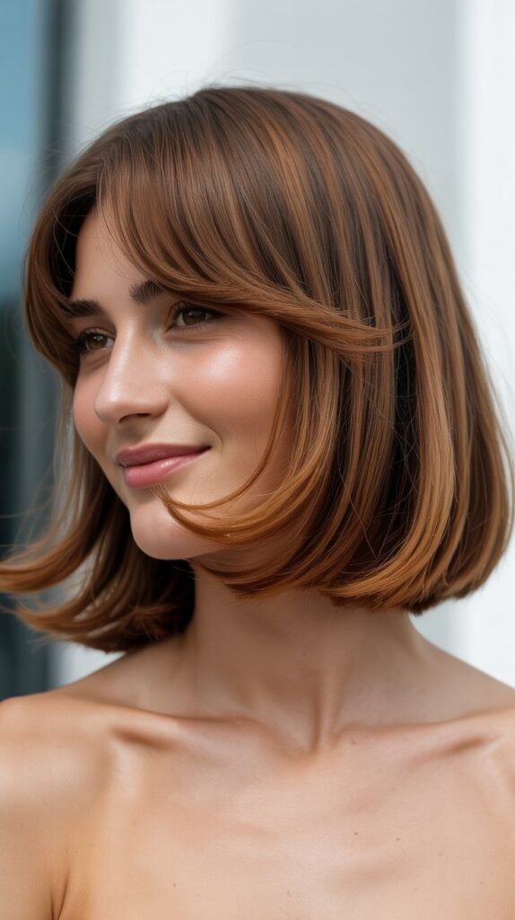 C-Curl Long Bob with Curtain Bangs
