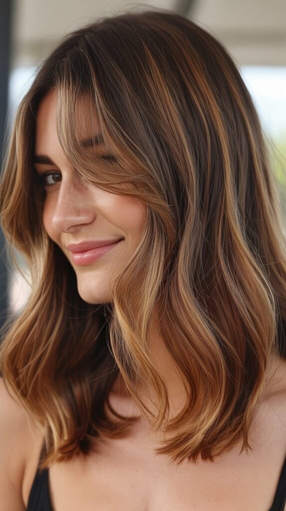 Balayage Long Bob with Curtain Bangs