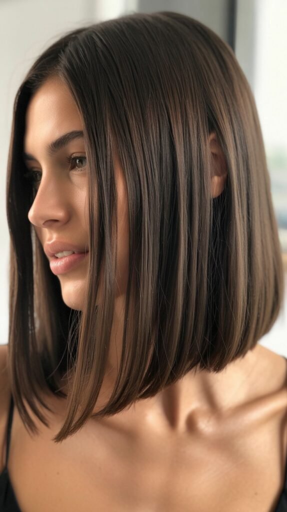  Long Bob with Razored Bangs and Layers