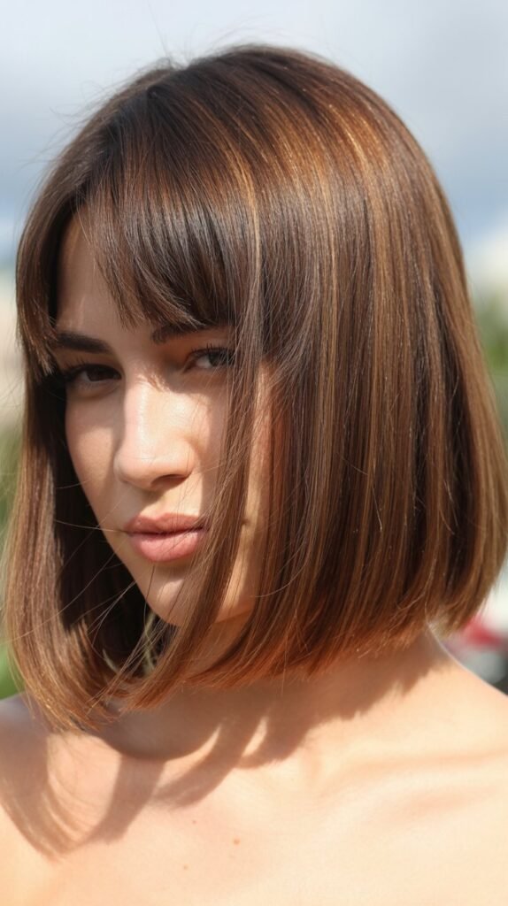 Long Bob with Curtain Bangs for Thick Hair