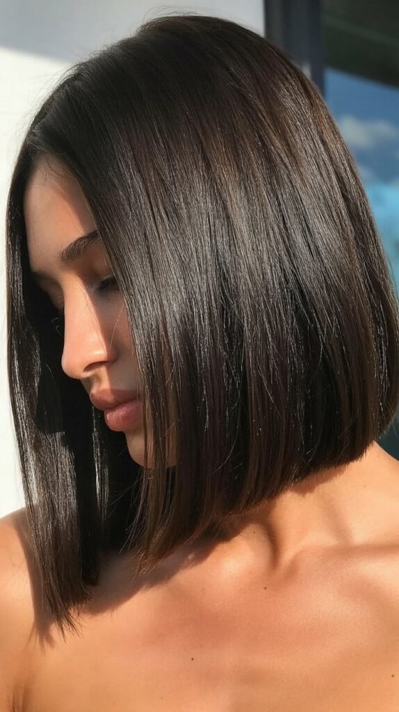 Long Bob with High-Shine Gloss Treatment