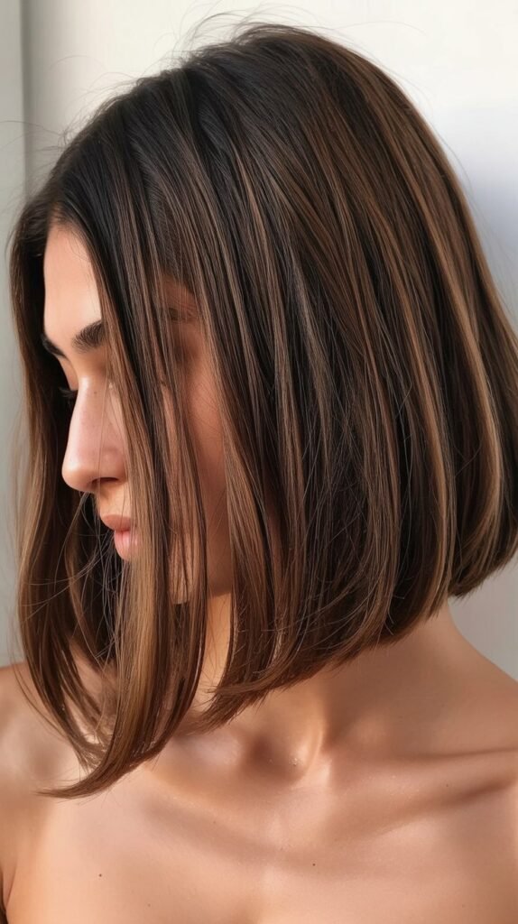 Medium Angled Bob with Chocolate Brown Color