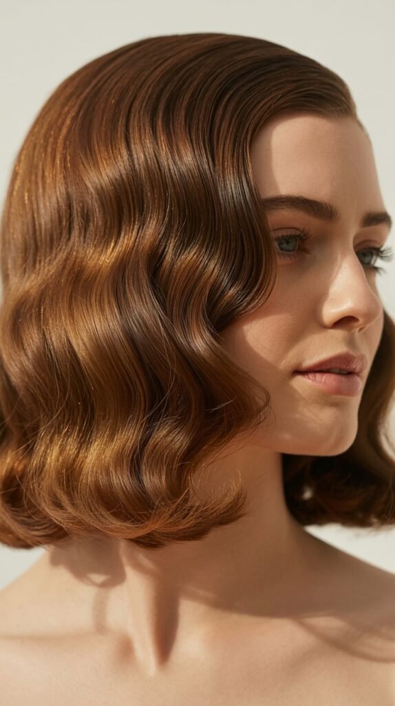 Medium Angled Bob with Vintage Hollywood Waves
