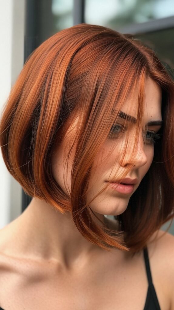 Medium Angled Bob with Copper Red Color