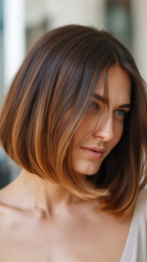 Long Bob with Full Fringe and Ombre