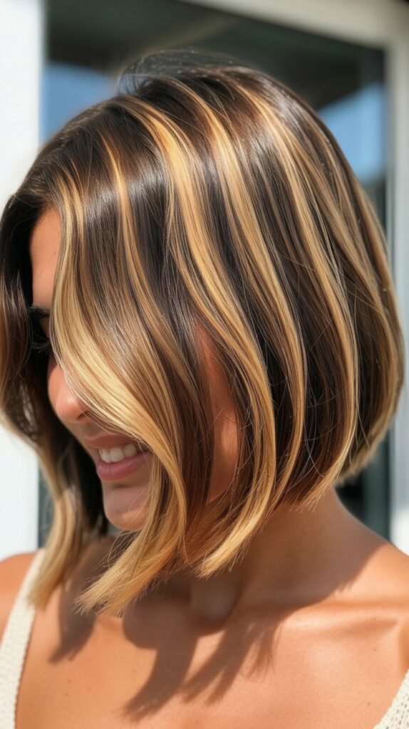 Medium Angled Bob with Balayage Highlights