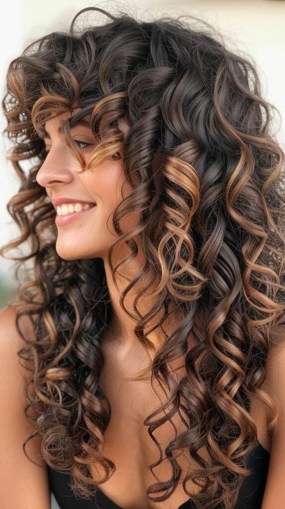Chocolate Balayage on Curly Hair