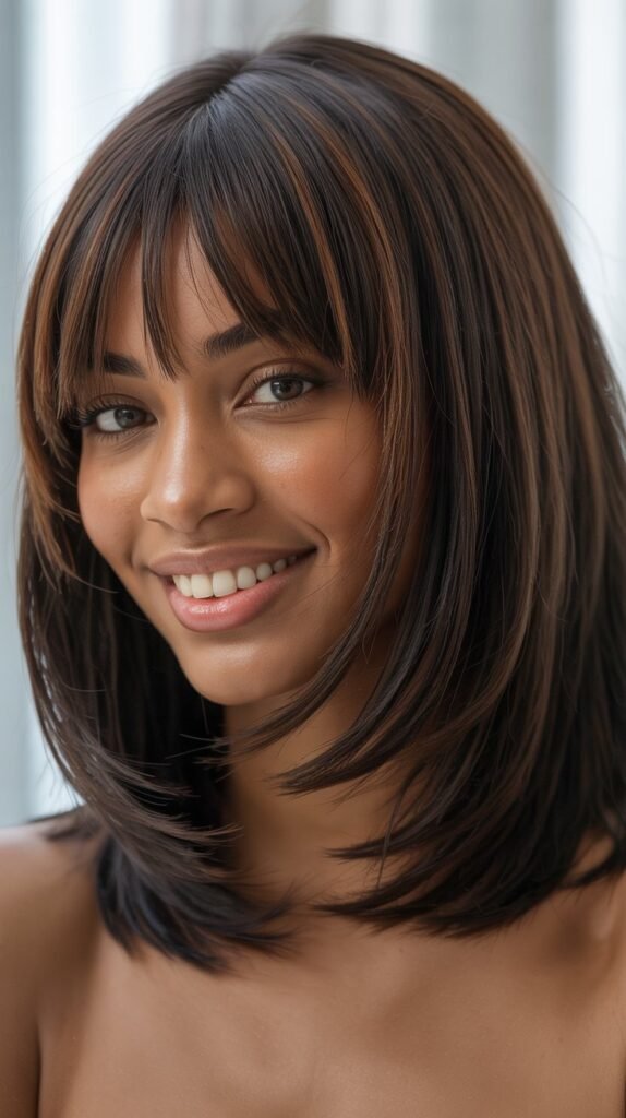  Long Bob with Curtain Bangs and Face-Framing Layers