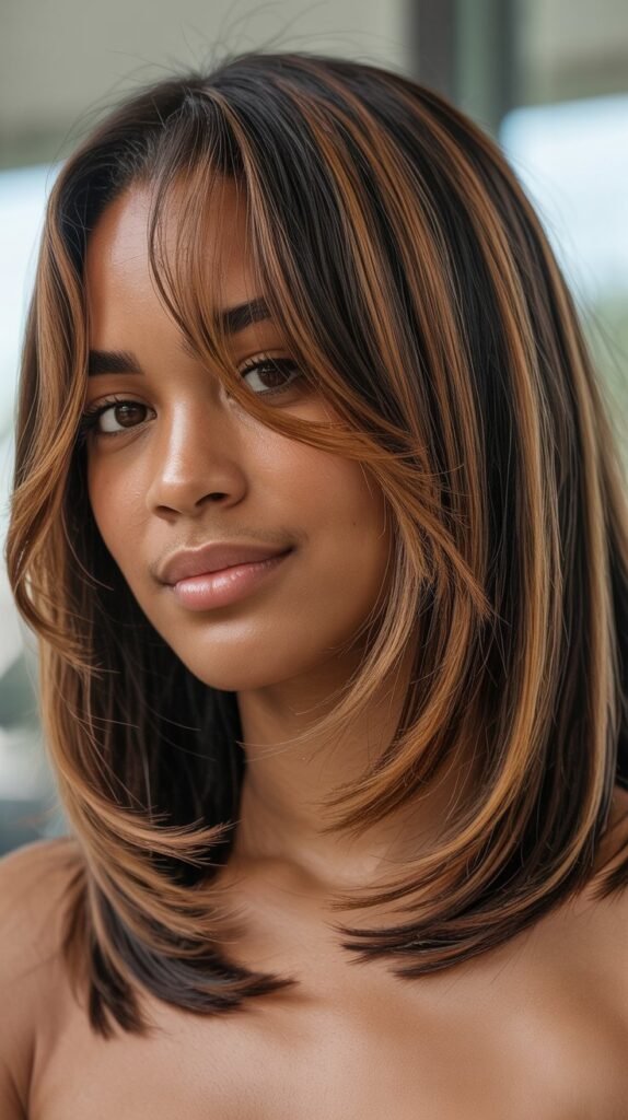 Long Bob with Curtain Bangs and Balayage