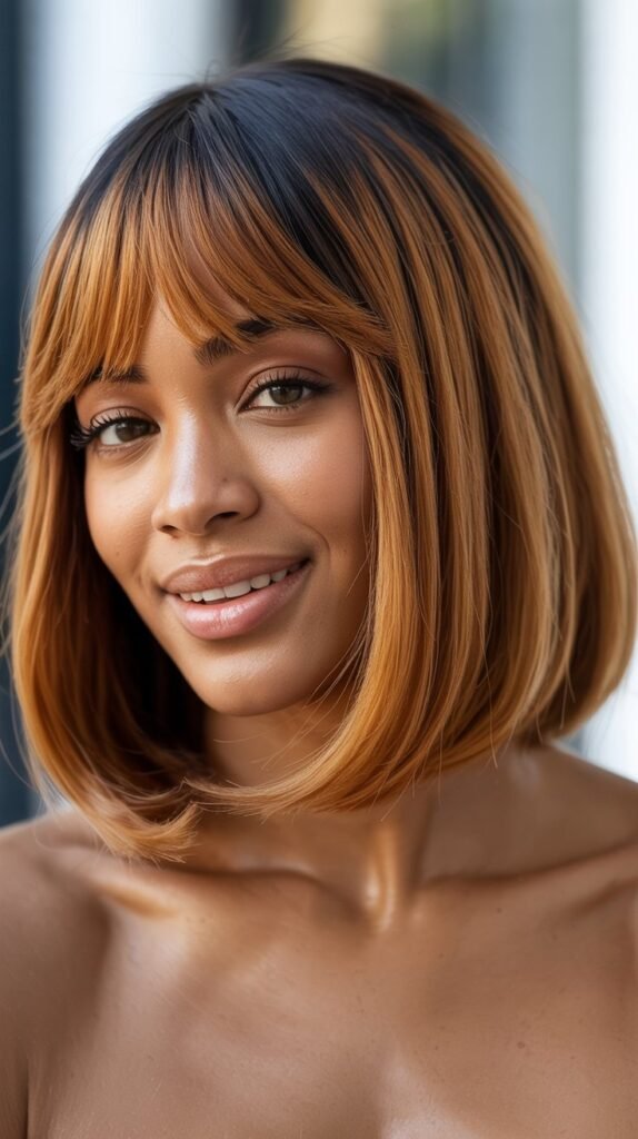  Long Bob with Curtain Bangs and Ombre