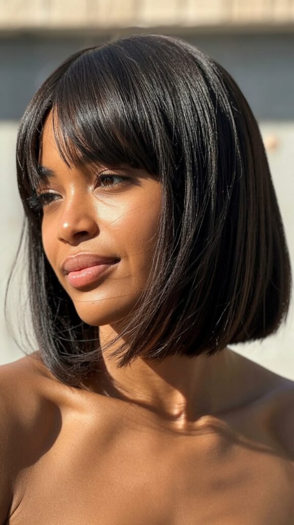 Long Bob with Curtain Bangs and Micro Layers