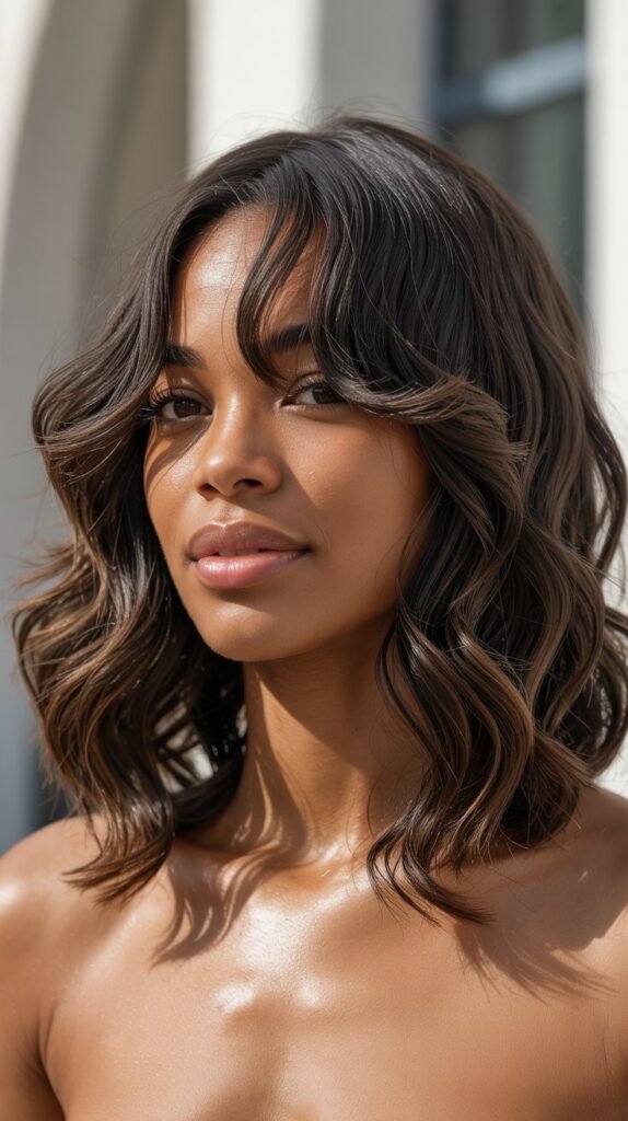  Wavy Long Bob with Beachy Curtain Bangs
