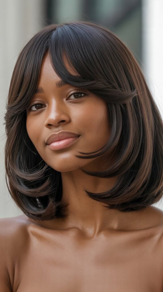  Graduated Long Bob with Angled Curtain Bangs