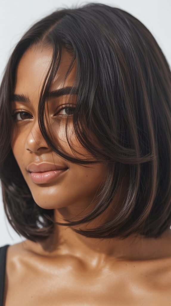 Sleek Long Bob with Minimal Curtain Bangs