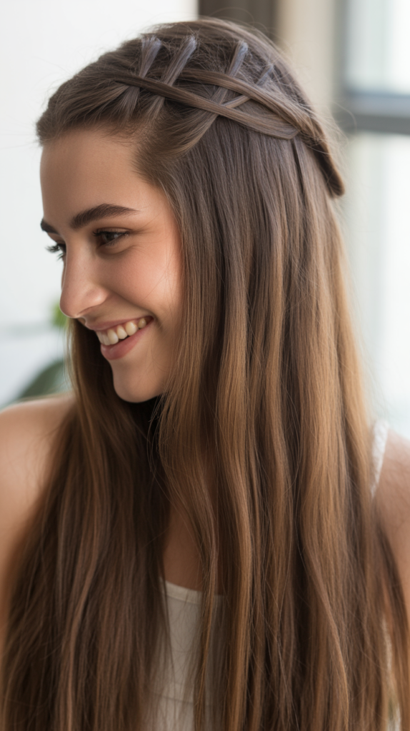 Straight Hair with Back Criss-Cross