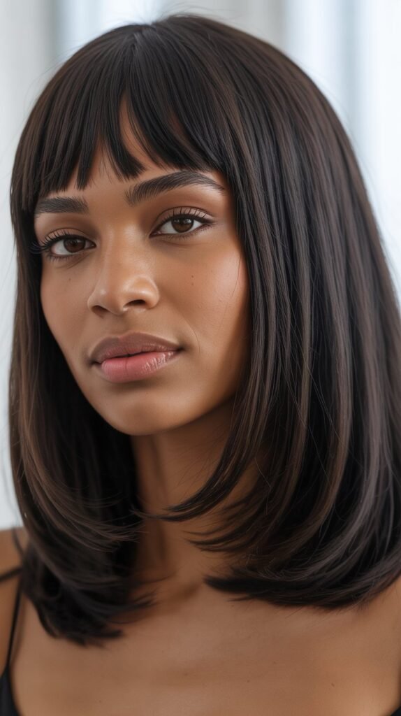 Long Bob with Curtain Bangs and Side Part