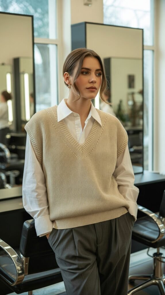 Sweater Vest Over Button-Down with Trousers