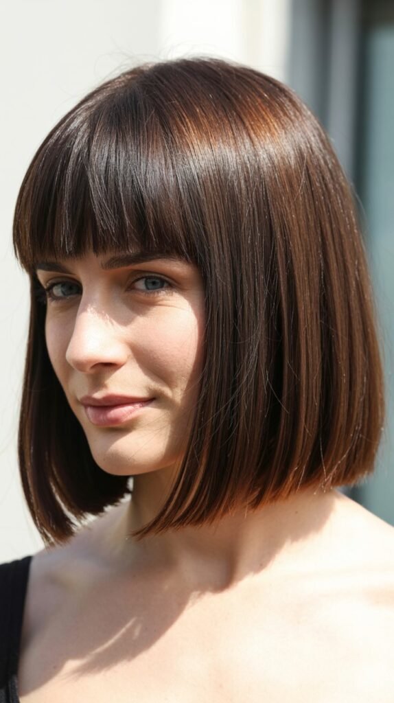 Classic Straight Long Bob with Blunt Bangs