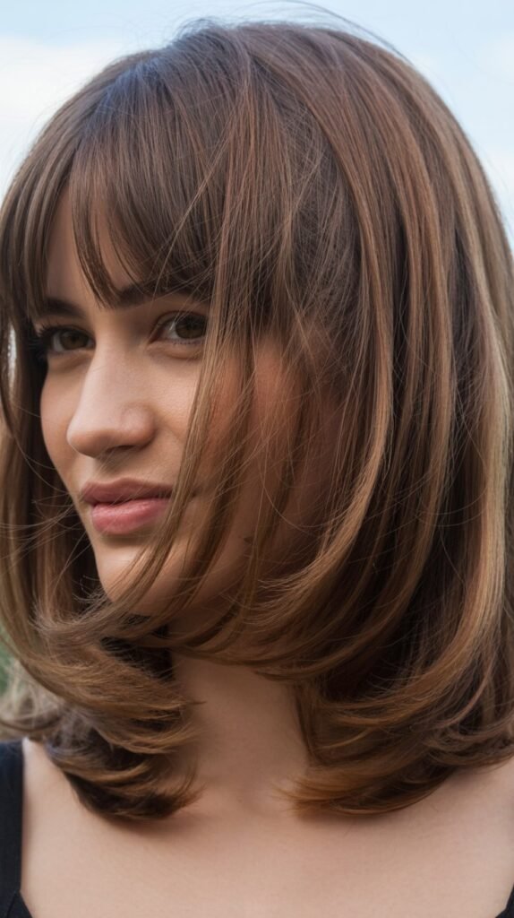 Dimensional Long Bob with Face-Framing Bangs