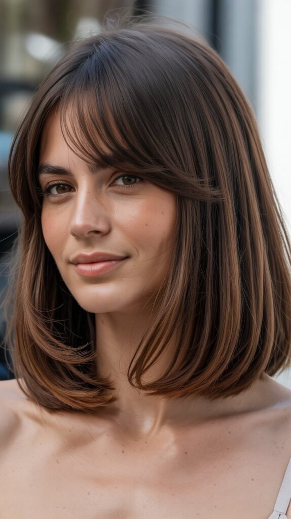Thick Hair Long Bob with Thinned Curtain Bangs