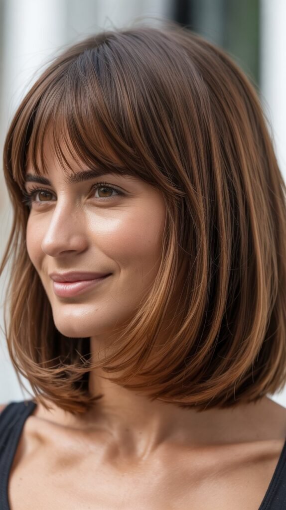 Layered Long Bob with Razored Bangs