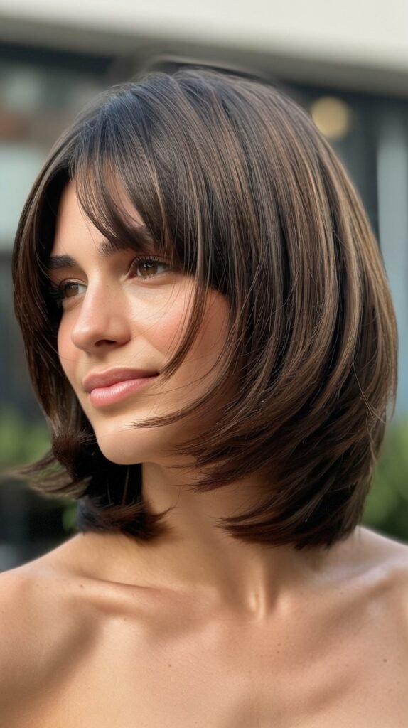Stacked Long Bob with Curtain Bangs